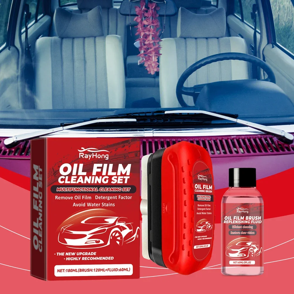 120ml Car Glass Oil Film Cleaner Kit Brush + Hydrophobic Remover for Windshield Windows Ceramic Tiles & Stainless Steel