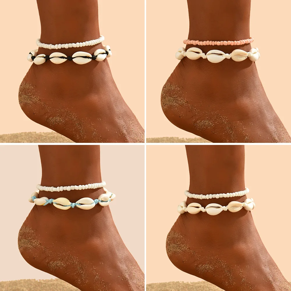 Bead Anklet Bracelet Boho Starfish Conch Shell for Women