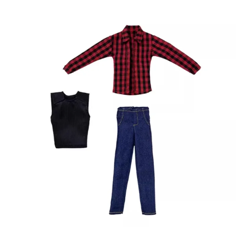 VTOYS X BMS Actionfigur im Maßstab 1:12, klassisches rot kariertes Hemd, schwarzes T-Shirt, Jeanshose für 6-Zoll-Puppenkörper, Zubehörmodell – Detail 7