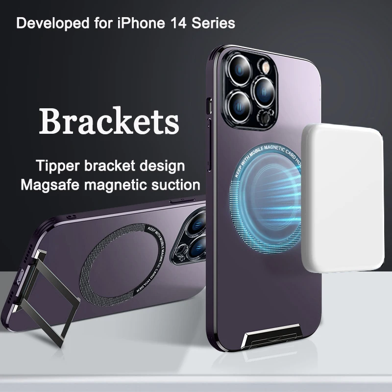 

For iPhone 14 Pro Max 14 Plus case Metal Invisible Bracket Stand Back Cover For iPhone 13 Pro Max 13 Pro Magsafe Magnetic Cover