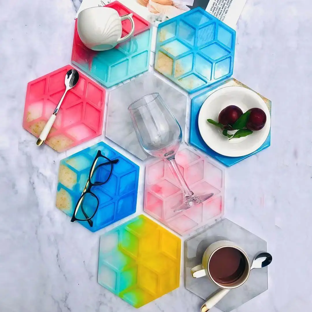 

Diy Crystal Glue Mold Hexagonal Coaster Flower Pot Bottom Set Tray Epoxy Silicone Mirror Mold
