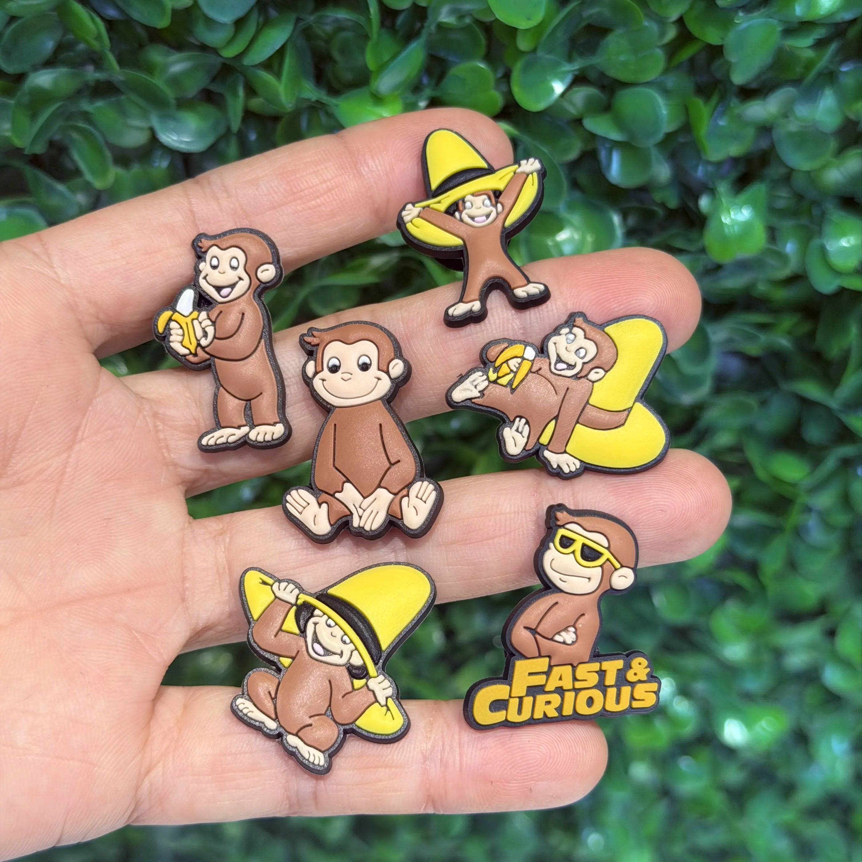 6-100pcs Cartoon Curious George Shoe Buckle Sandals DIY Accessories PVC Shoes Charms Clogs Pins Decor Kids Party Gift