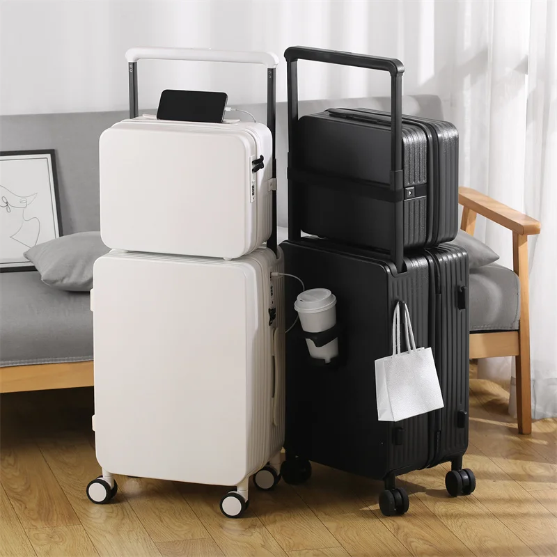 Combination Travel Suitcase Set Multi-Color Durable Uggage Multifunctional With USB Charging Adapter Cup Holder Suit Case