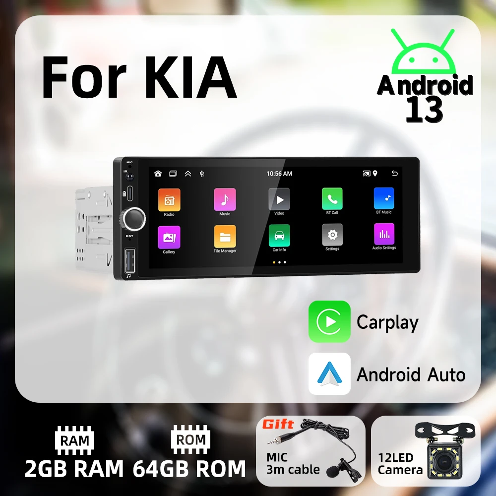 

Автомагнитола Carplay для KIA, мультимедийный стереопроигрыватель на Android, экран 6,86 дюйма, GPS, BT, Wi-Fi, Типоразмер 1 Din