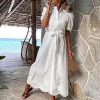 Robe Chemise à Lacets pour Femme, Élégante, à Simple Boutonnage, Manches Bouffantes, Maxi, Éducative, Bohème, Tenue de Soirée, Été 2024 3