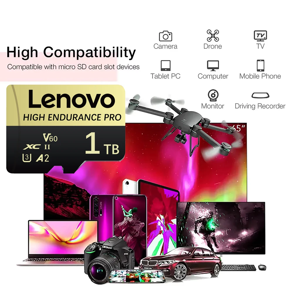 Original Lenovo Micro TF SD Card 2TB 1TB 512GB 256GB 128GB High Speed Memory Card For Drone Equipment Audio PC
