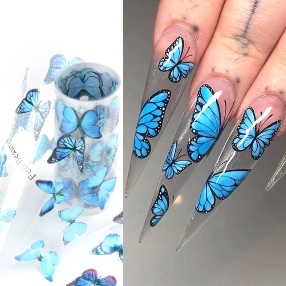 10 Roll 100x4cm Nail Foils Butterfly Series Nail Art Transfer Foil Decal Starry Paper Holographic Nails Stickers Decor NF1797 nail stickers nail art decoration nail decals