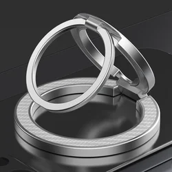 MagSafe Carbon Fiber Magnetic Phone Ring Holder & Portable Folding Stand (Silver)