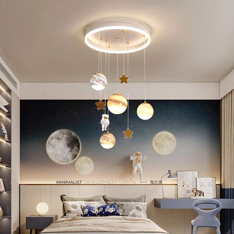 

Modern Led Chandelier Glass Ball Light For Children's Room Study Bedroom Kids Planet Astronaut Ceiling Lamp Decor Light Fixtures