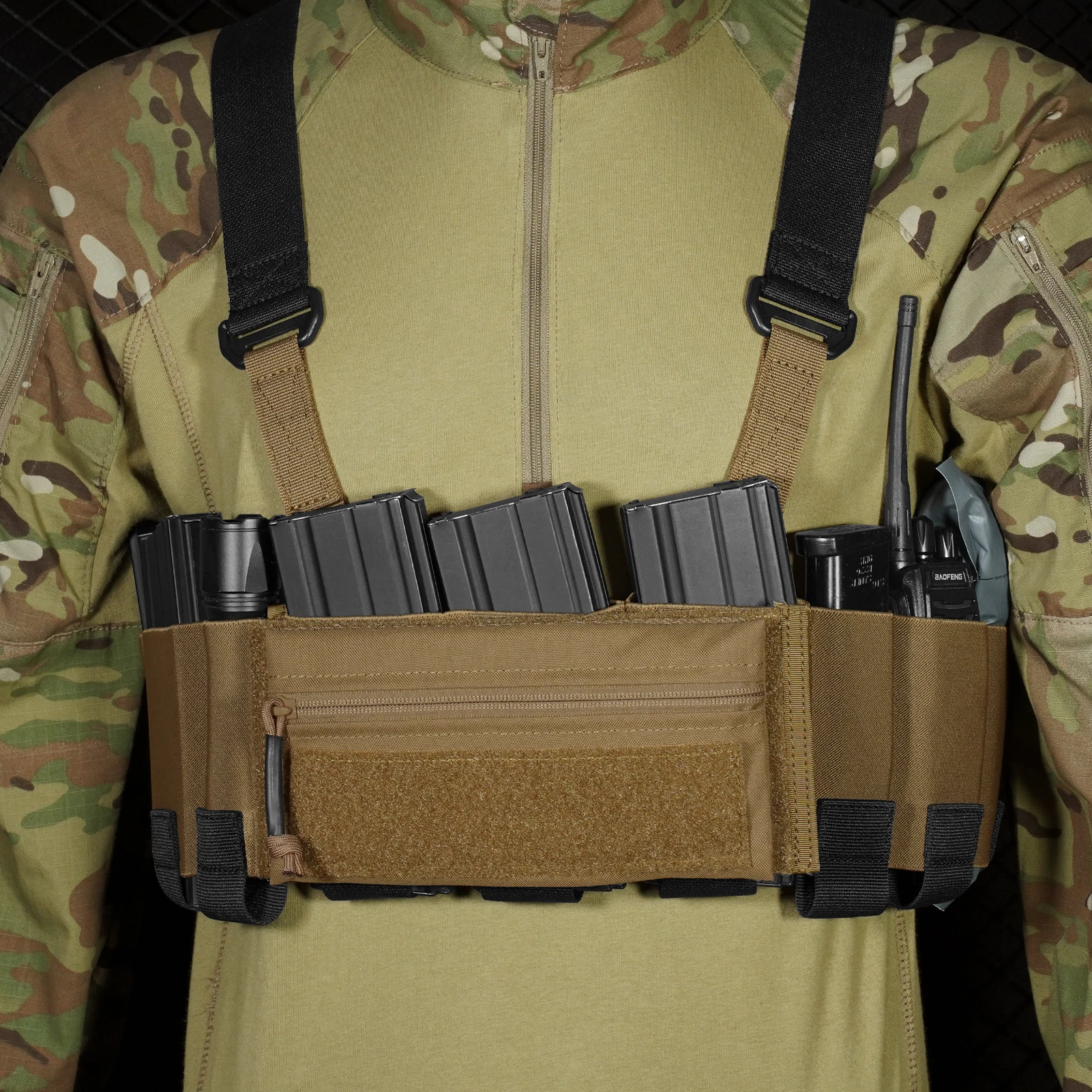 KRYDEX Taktischer elastischer Kummerbund aus Nylon mit 5,56/7,62 und Pistolen-Mag-Beutelhaltern, X-Geschirr, klebriger GP-Beutel – Detail 8