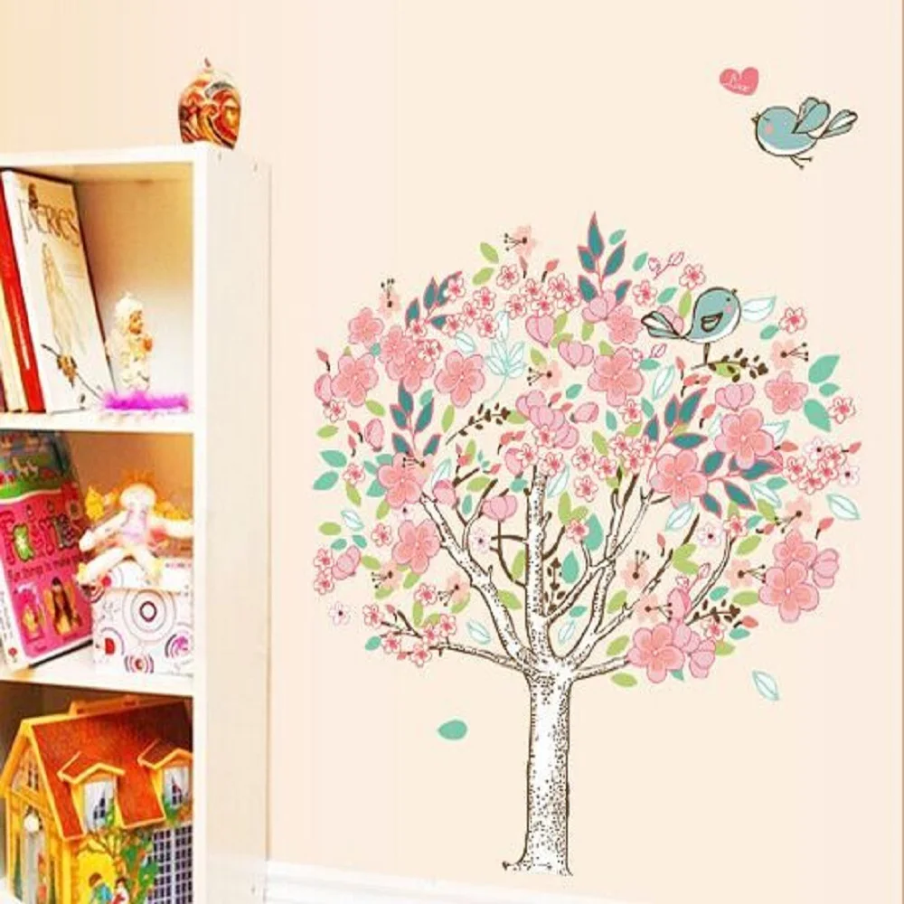 

Free Shipping Pvc Cartoon Minstrelsy Love Bird Tree Wall Sticker Living Room Wall Background Romantic Home Decor DF5103