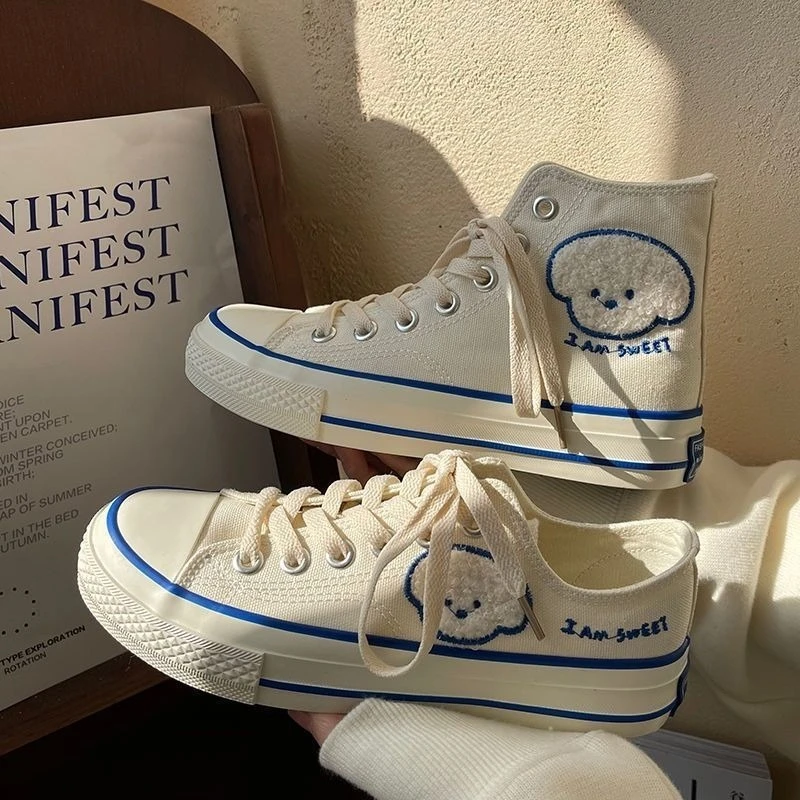 Kawaii Canvas Sneakers Japanese Style Cartoon Embroidery Women Shoes