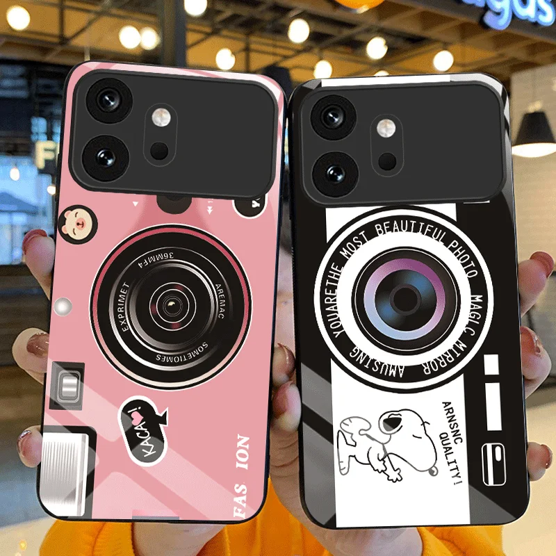 Premium Tempered Glass Case with Camera Pattern Design - Protective Back Cover