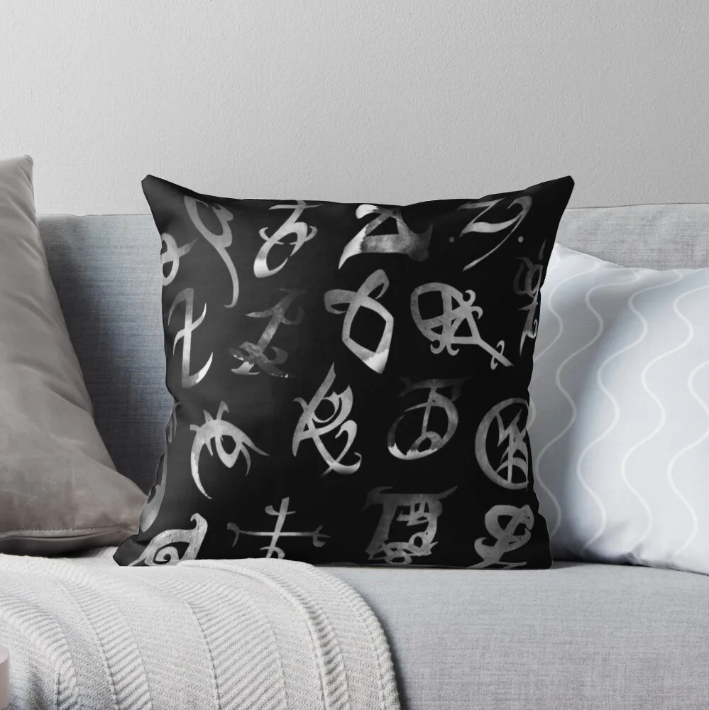 

Silver Runes Throw Pillow Pillowcases Bed Cushions Decorative Cushion