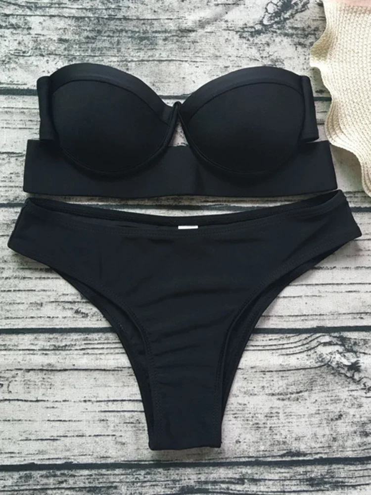 Neon Green Push Up Bra Cup Bikini Women Bandeau Swimsuit Female Swimwear Two Pieces Bikini Set Brazilian Bathing Suit Swim Lady