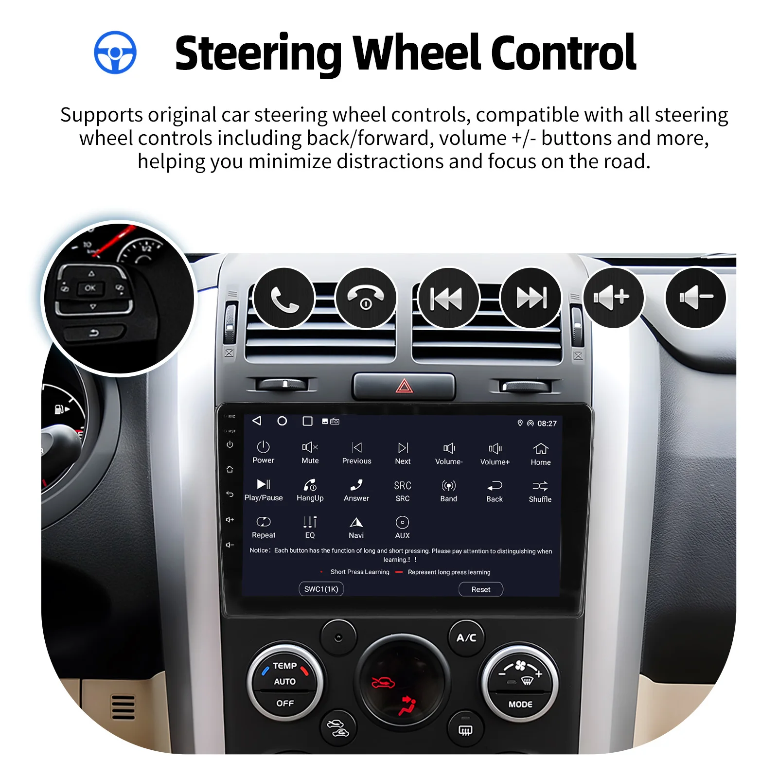 ESSGOO Android 15 Autoradio 9" IPS Wireless CarPlay Android Auto für Suzuki Grand Vitara 2005-2015 GPS Navigation KI Stimme ChatGPT WIFI Lenkradsteuerung Bluetooth FM RDS Mirror Link Touchscreen – Detail 19
