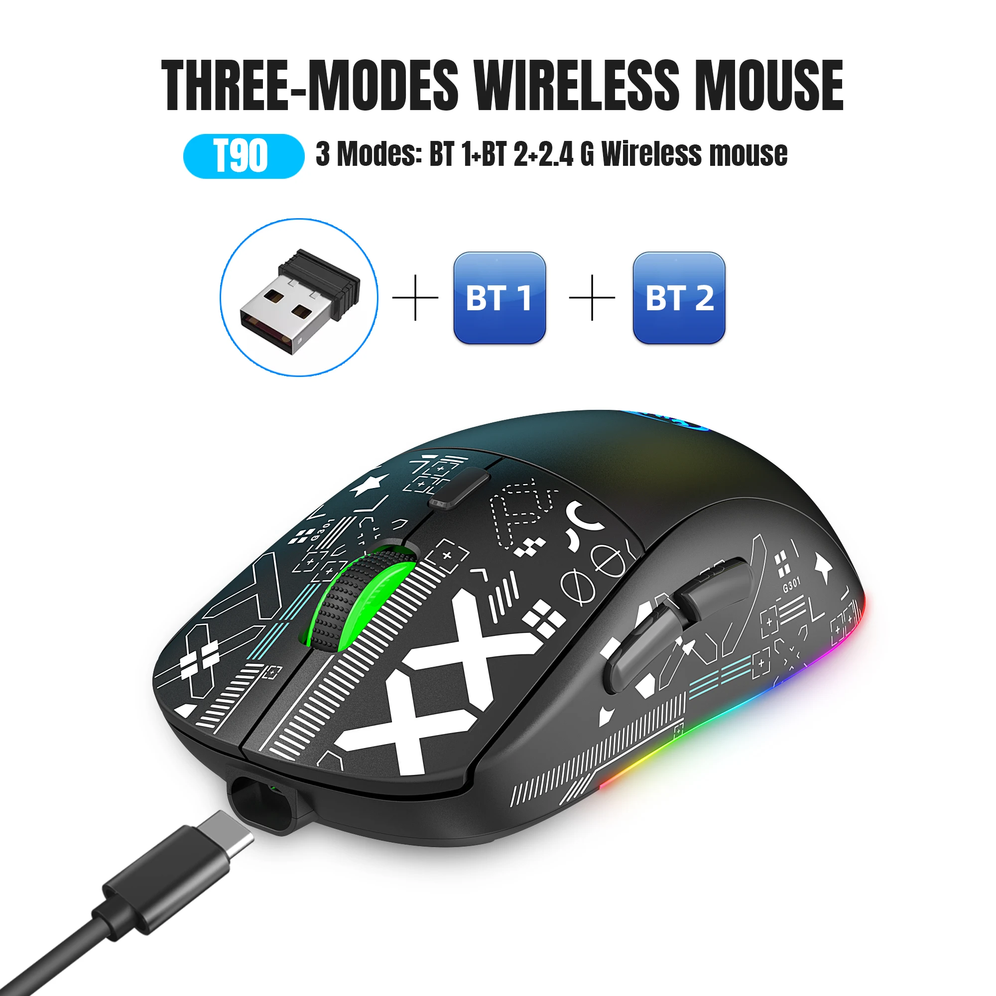 UK Lightweight Gaming Mouse RGB Backlit Wireless Rechargeable for PC Laptop  Mac