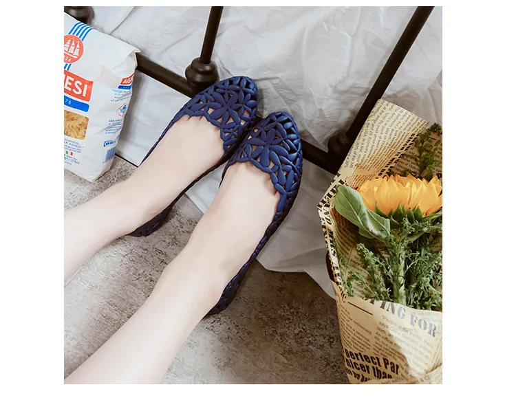 Sf2cd6a18f83d40b3b224d2cb0df1ab9cF Durable Women’s Black Jelly Flats Non-slip Breathable Casual Sandals