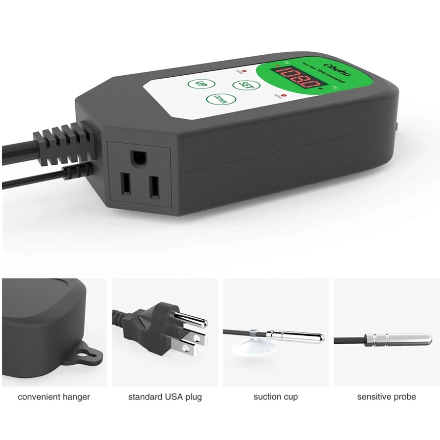 Settable Temperature Controller, Thermostat for Greenhouse Plants Germination, Reptiles Brewing, Digital, 68-108F