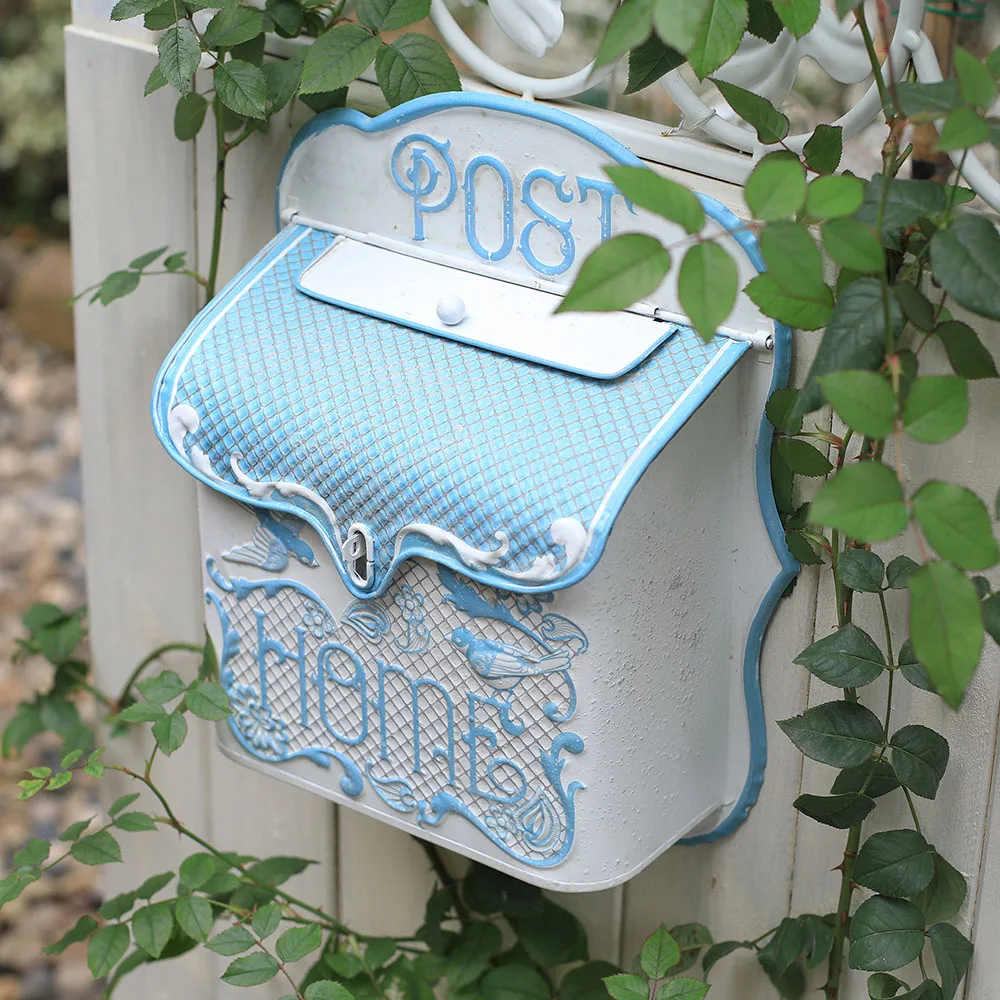 Cassetta Delle Lettere Vintage Da Parete - Arredamento Da Esterno - Colore Blu - Dimensioni: 39,4x26x9,4 Cm - 2