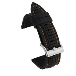 Silicone Sport Waterproof Men's Replacement Watch Strap, Available in Multiple Sizes for 24mm (Black Orange)