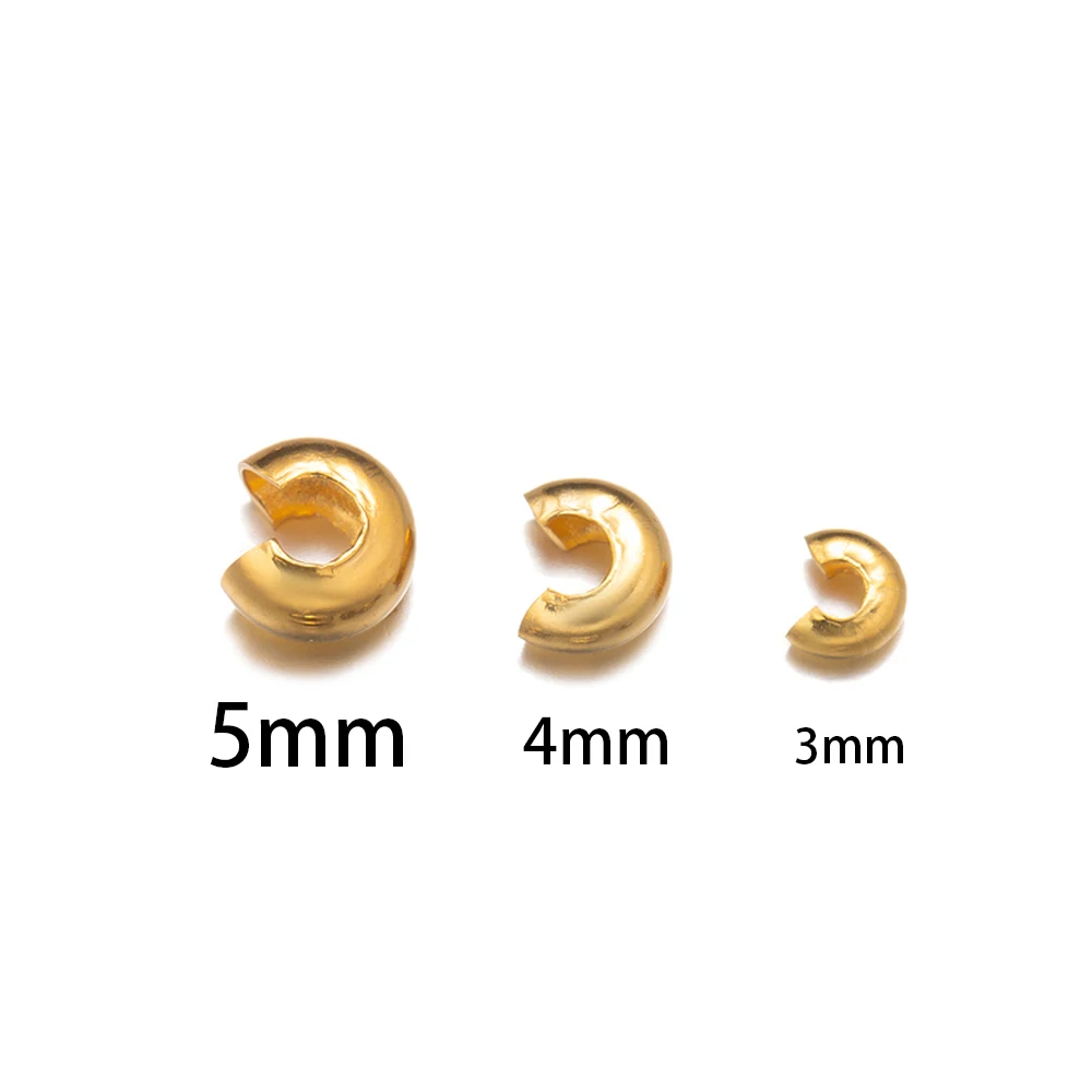 50Pcs 3/4/5mm Gold Farbe Edelstahl Crimp Perle Knoten Abdeckungen Lose Stopper Perle DIY armband Halskette Schmuck Machen Liefert – Detail 1