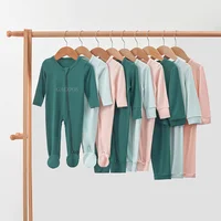 Bamboo Fiber Baby Zipper Foot Romper Baby Boy Girl Clothes Newborn Onesie Baby Jumpsuit Solid Long-Sleeve Baby Pajamas 0-24Month