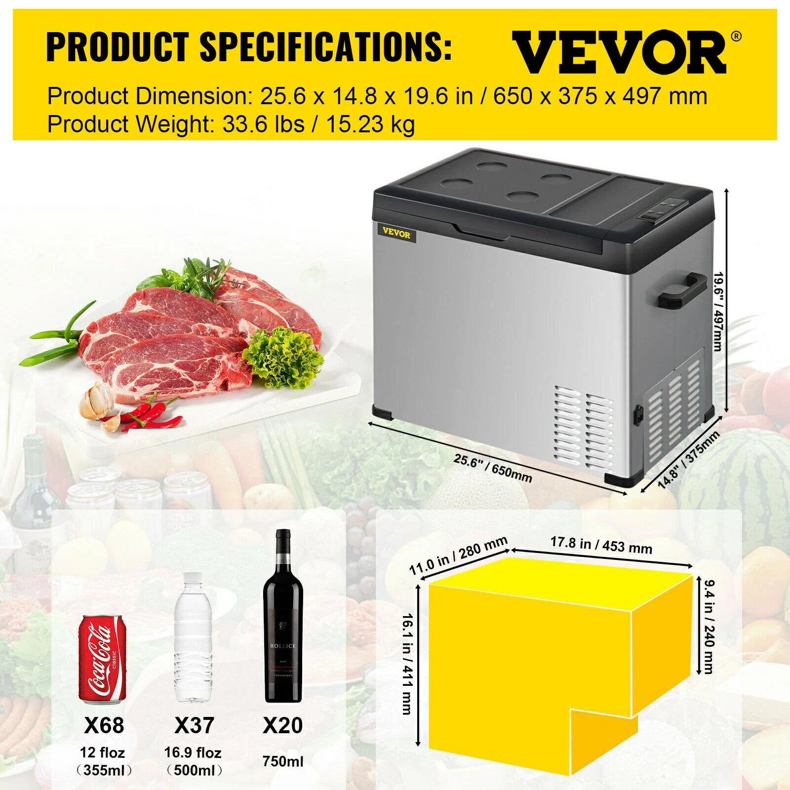 VEVOR Kompressor Kühlbox 20L Mini Kühlschrank Auto Camping APP 12V/230V  Tragbar