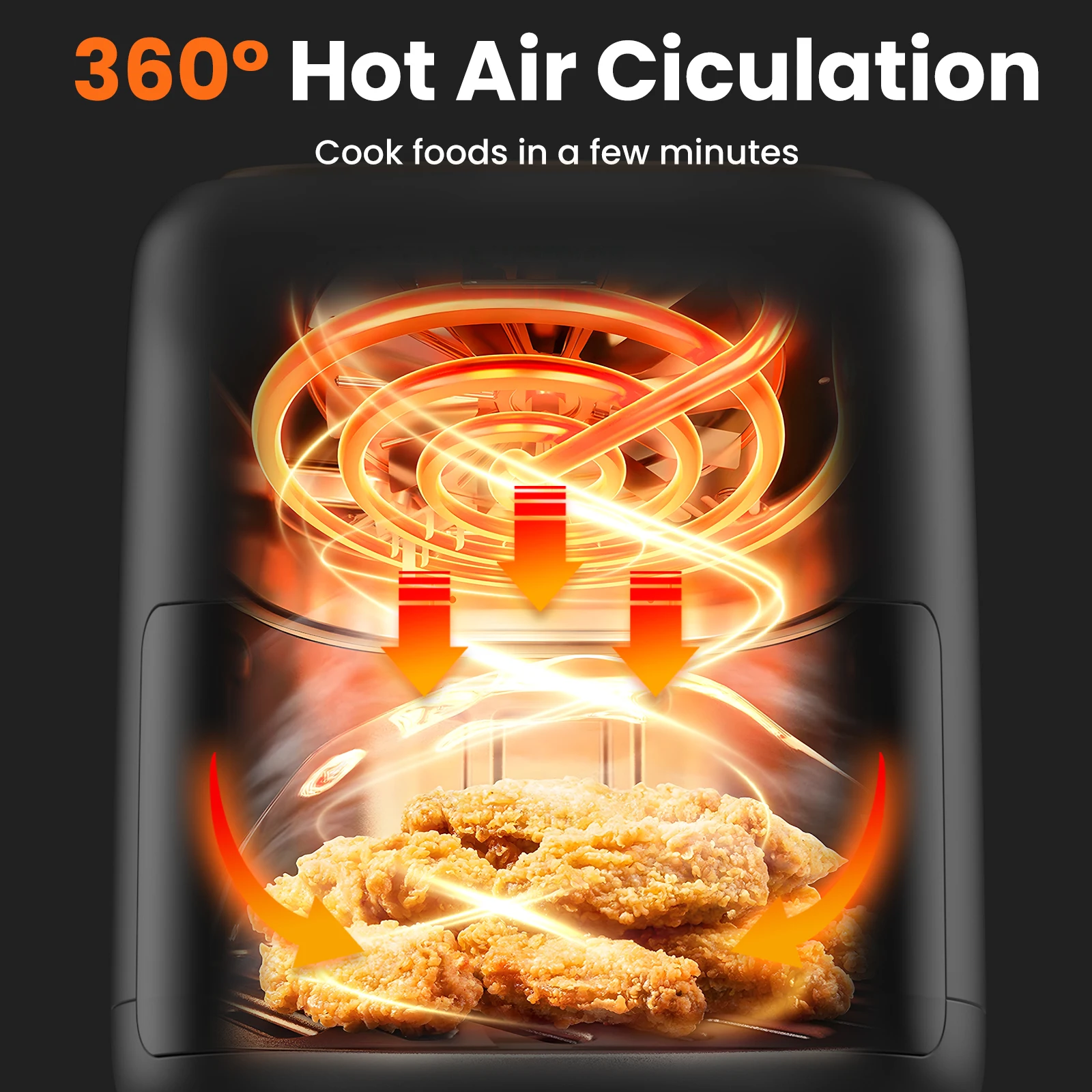 VAVSEA 10-in-1 Air Fryer with Clear Window, 1600W Hot Airfryer Oven with Digital LED Touch Screen, and Non-Stick Basket,6.5QT, 4