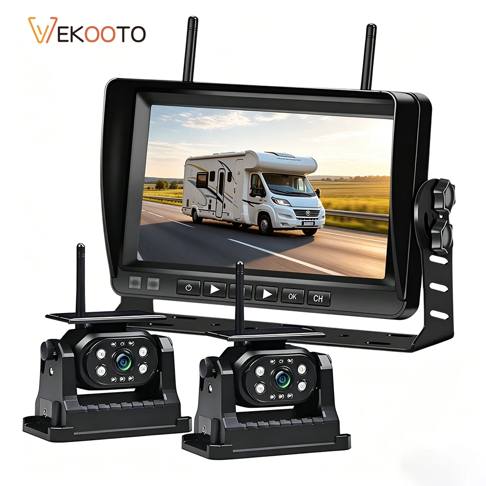 태양광 무선 백업 카메라 7인치 HD 모니터 DVR 9600mAh 충전식 배터리 마그네틱 WiFi 후방 카메라 (트럭, RV, 트레일러용)
