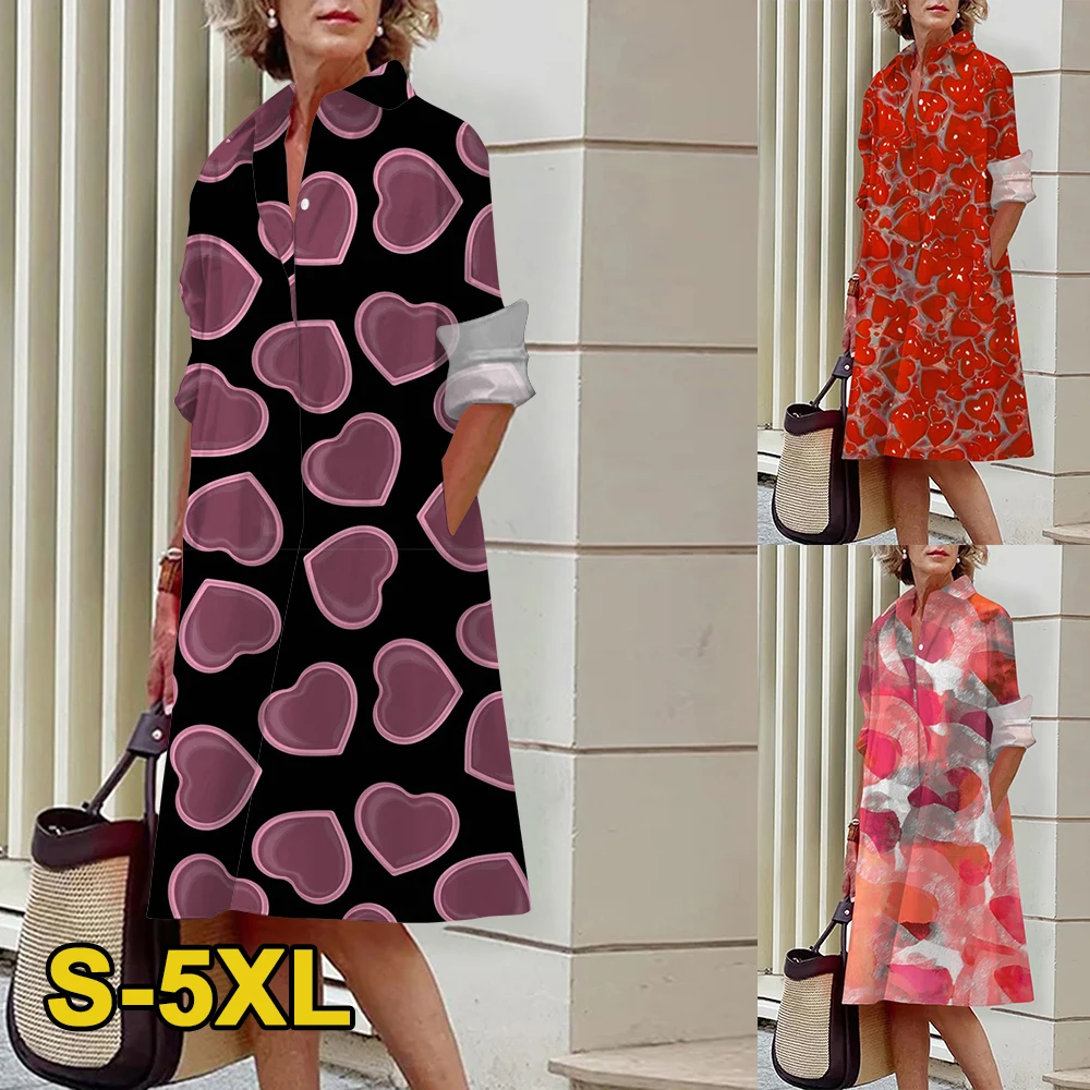 

2024 New Women's Dress Party Elegant Women's Dress Printed Heart Pattern Oversized Dress Y2K Style Fashion Dress
