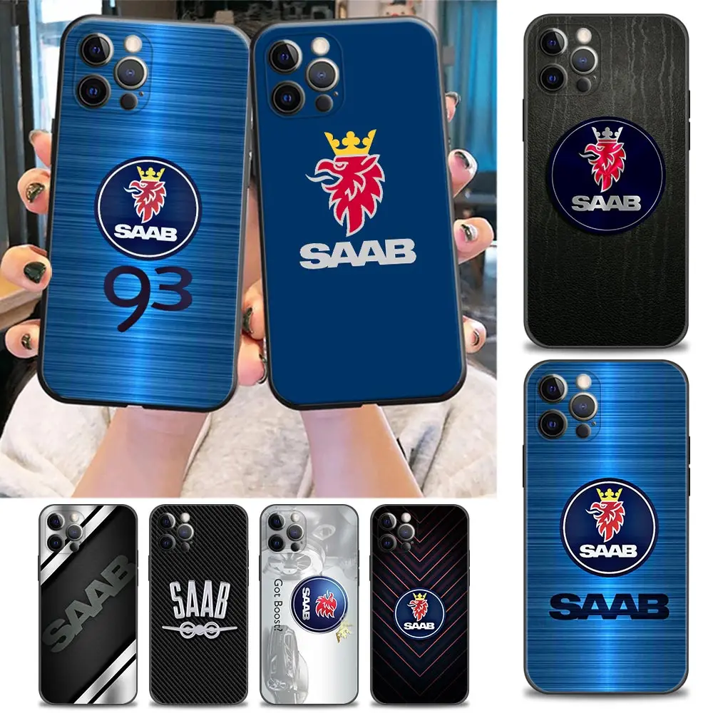 

Phone Case for iPhone Apple 11 12 13 7 8 SE XR XS 14 6 6s Pro Plus Max Case Soft Silicone Fundas Cover Luxury 3D SAAB Car Logo