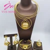 18K Gold Plated wedding jewelry for woman set Round Pendant Exquisite Necklace and earrings Bracelet Ring set bridal accessories