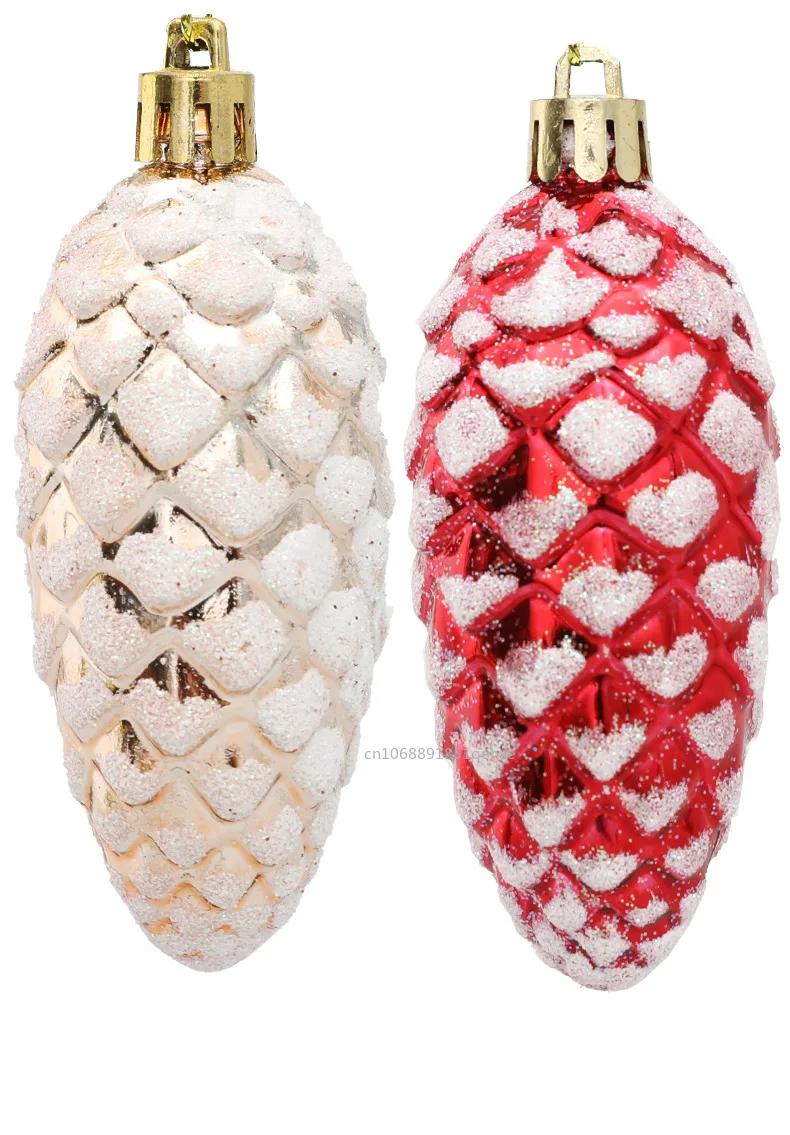 5pcs Christmas Pine Cone Ball Decor Christmas Tree Hanging Ornament Gold Red Plastic Pine Cone for Christmas Home Decorations