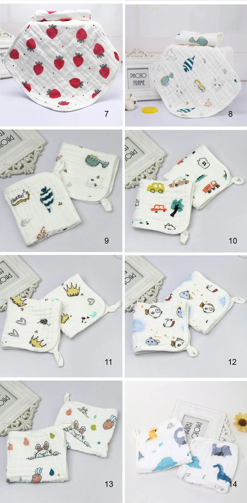 1 Piece Wasoyoli Colorful Printed Burp Cloths 30*30CM 100% Muslin Cotton 6 Layers Handkerchief With White Edge Soft Infant Towel Baby Accessories cute	