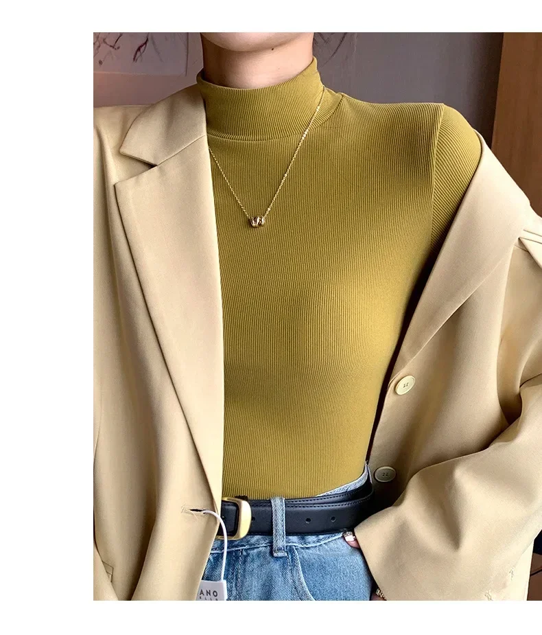 Women Autumn Winter Turtleneck Sweater Vintage Solid Basic Knitted Tops Casual Slim Pullover Korean Fashion Simple Chic Jumpers