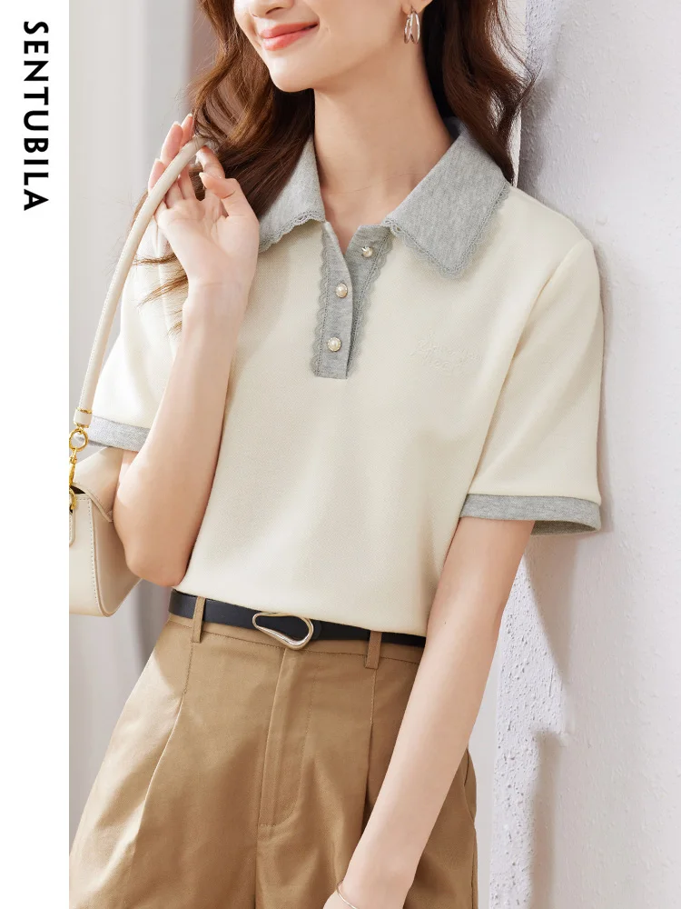 

Sentubila Summer Polo Shirt Women 2023 New Fashion Casual Office Ladies Short Sleeve Letter Print T-Shirt Top Female 132B48398