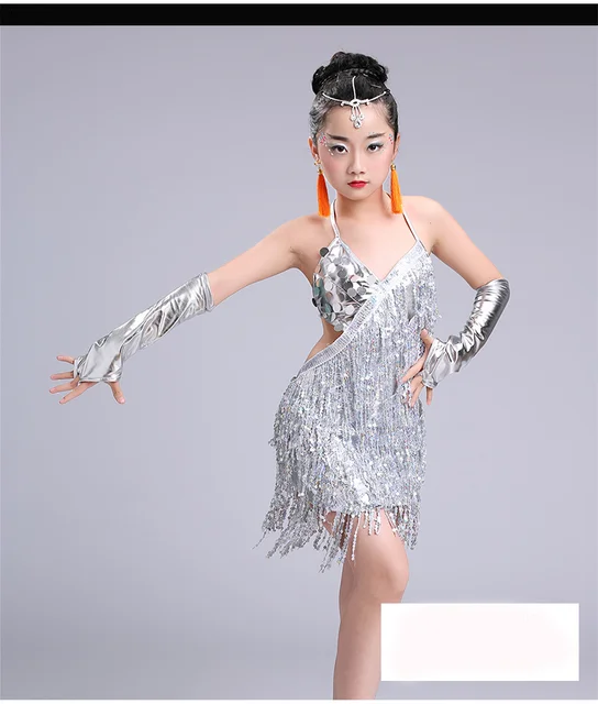 Children's Latin dance dress costume girls group competition practice clothes sequin costumes ballroom dance competition dresses 4