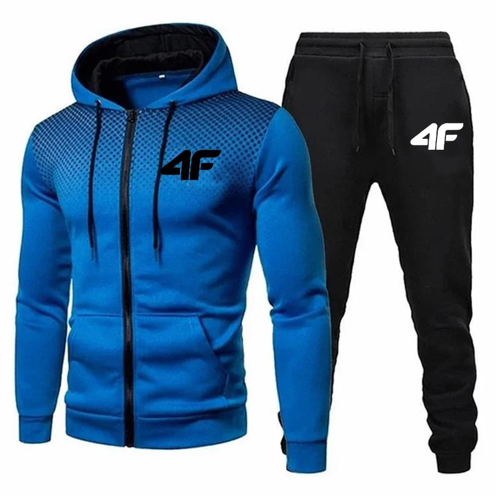 Autumn Winter Mens Tracksuit Jogging Sweatpants 2 Piece Set Sport Zipper Jacket+Running Trousers Suit Casual Printing Clothing 5