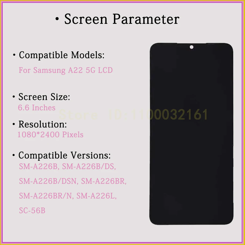6.6'' Tested LCD Display For Samsung Galaxy A22 5G SM-A226B SC-56B