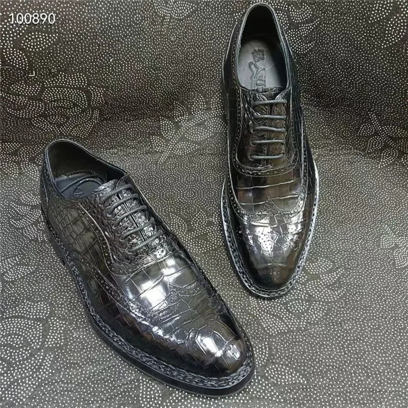Exotic Genuine Crocodile Skin Men Business Dress Shoes Authentic Alligator Leather Goodyear Handmade Male Lace-up Brogue Oxfords