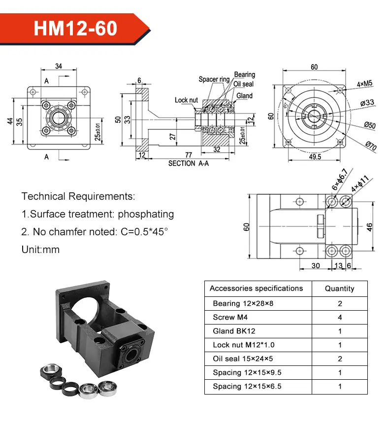 HM Stepper Servo Motor Base Feste Basis Kugelumlaufspindel Motor Integrierte Basis 12-57 12-60 15-57 15-60 15-80 15-86 – Detail 11