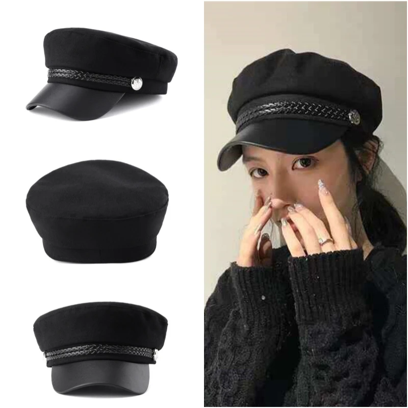 Casual Women Men Hat Spring Autumn Sailor Hats Ladies Beret Caps Flat Top Captain Cap Travel Cadet Octagonal Hat