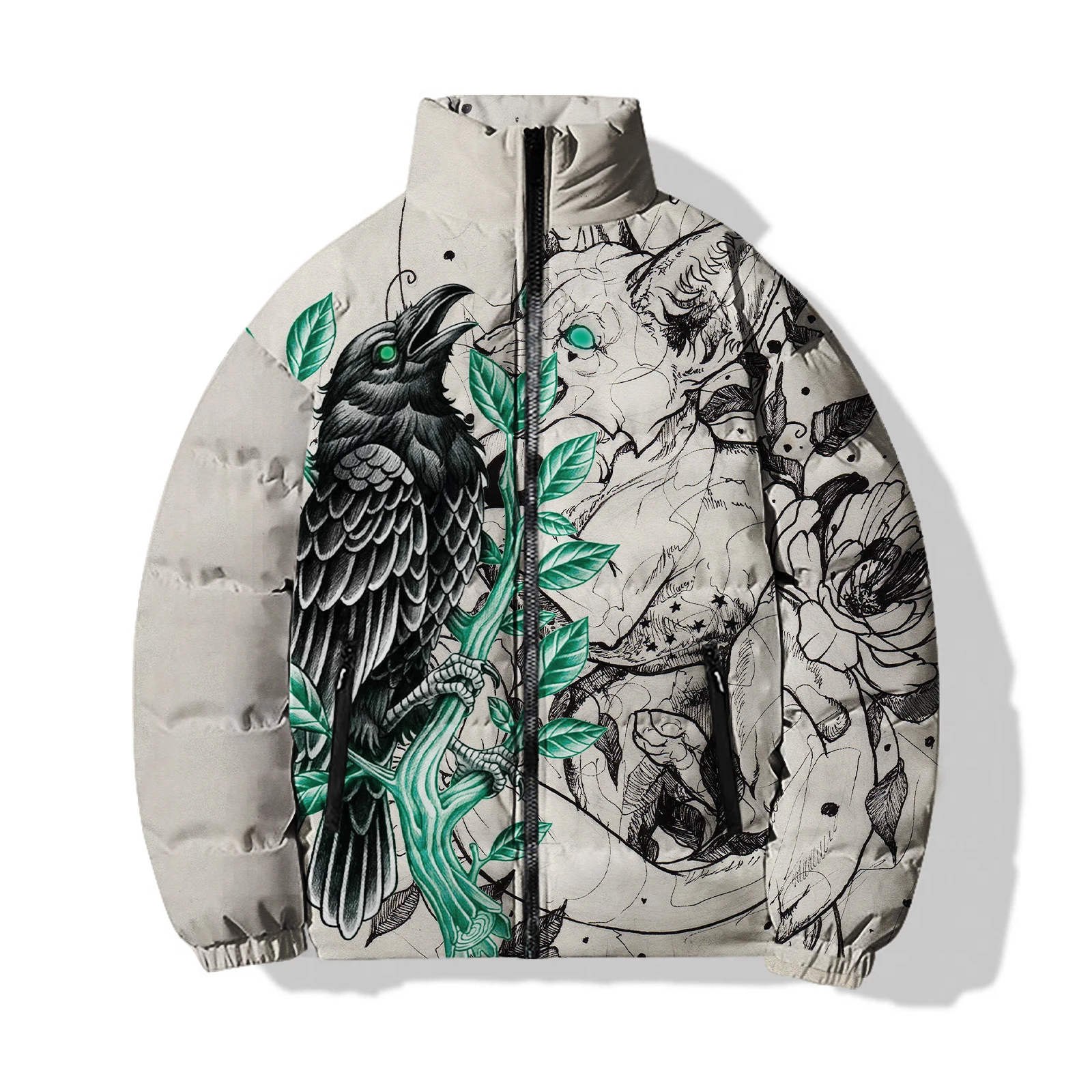 thumbnail image 1 of Ropa de algodón de moda para hombre Chaquetas con estampado de pájaros personalizadas para hombre Abrigos de hombre modernos y cómodos Abrigos de invierno para hombre Parkas, 1 of 4