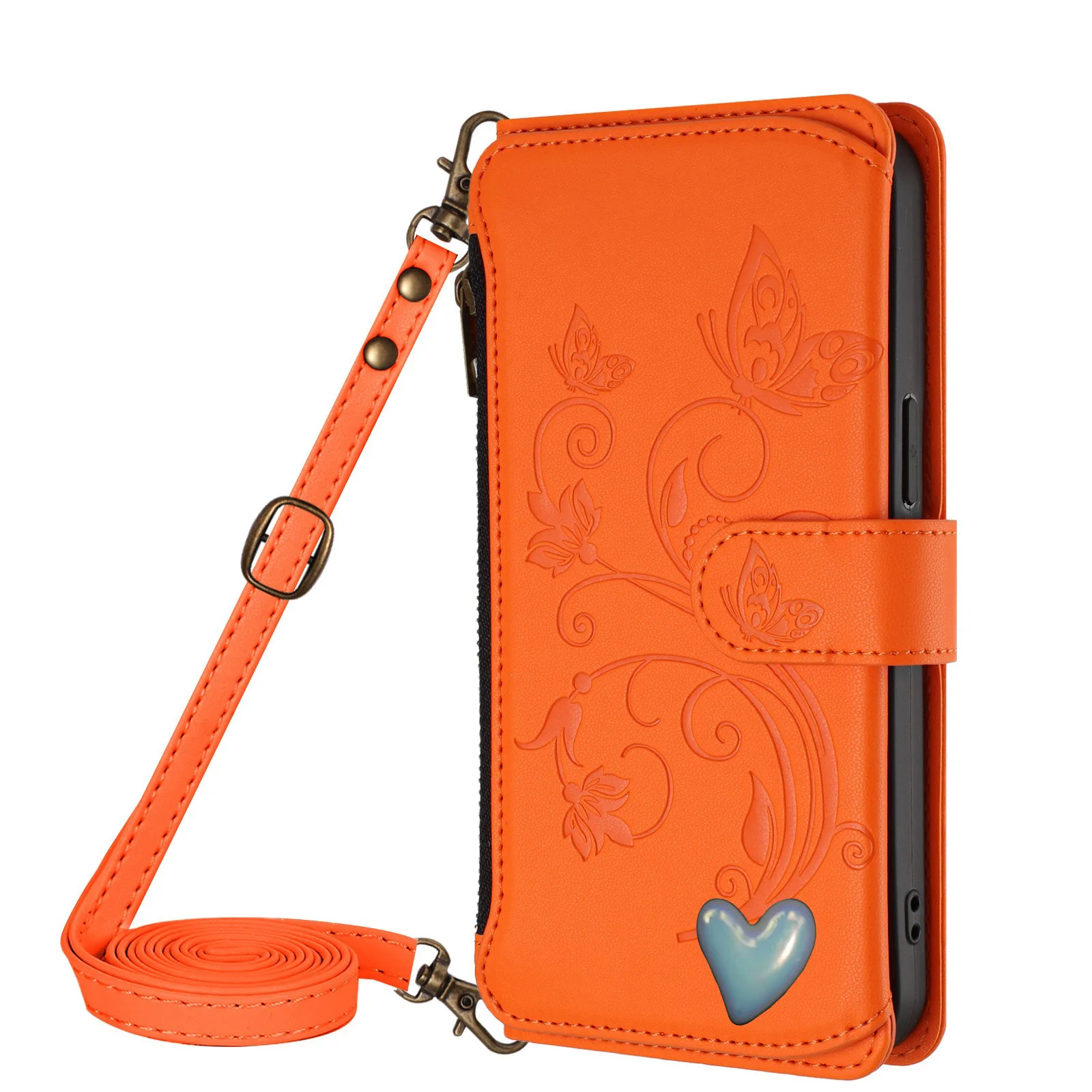 Elegant Crossbody Lanyard Flip Case Leather Wallet Cover with 5 Card Slots