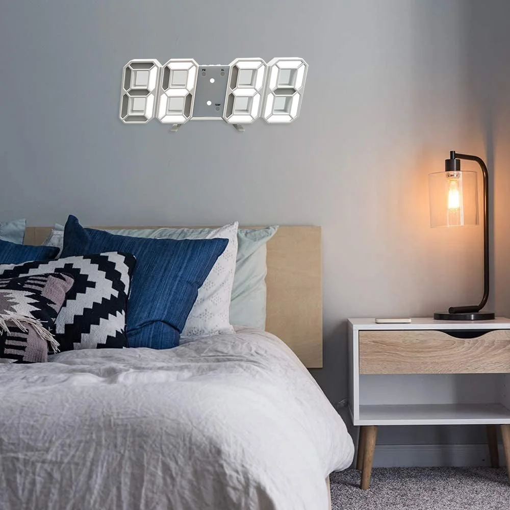 3D LED Digital Clock Wall Deco Glowing Night Mode Adjustable Electronic Table Clock Wall Decoration Living Room LED
