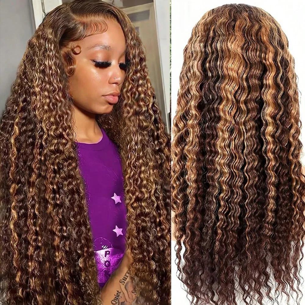 13x4 4/27 Deep Wave Human Hair Wigs 200% Density Pre Plucked Pre Lace Front Wigs with Baby Hair Glueless Wigs for Woman 26 Inch