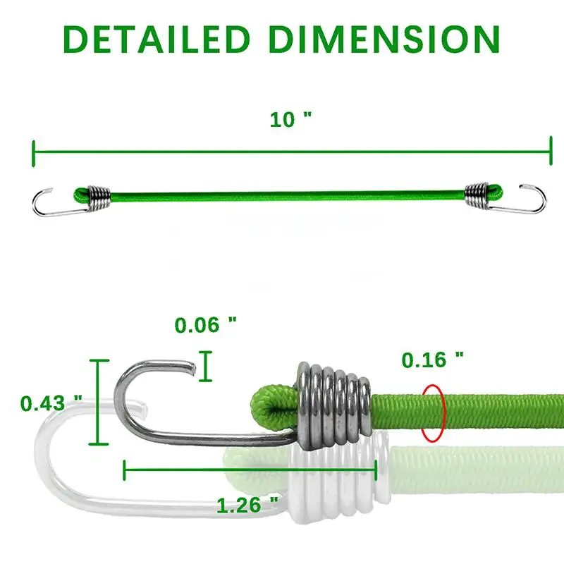 10PCS Luggage Strap Elastic Strap Fixed Elastic Cord Socket Fixed Small Hook 4mm Latex Mini Rope Camping Accessories