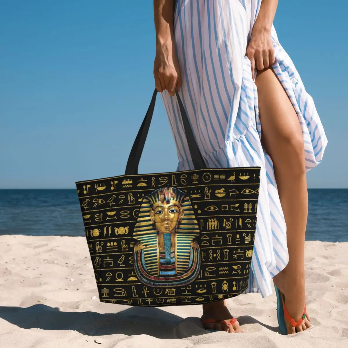 Custom Large Ancient Gold Pharaoh Egypt King Tut Tote Bag 