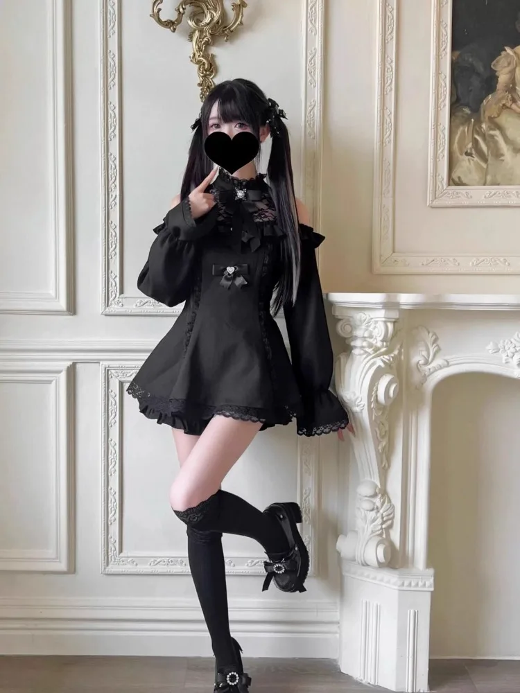 Bow Lace Patchwork Slim Fit Long Sleeve Dress for Women+ High Waist Ruffles Shorts 2025 Early Autumn New Two Piece Sets 5
